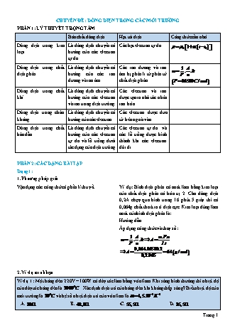 Lý thuyết và Bài tập Vật lí Lớp 11 - Chủ đề 3: Dòng diện trong các môi trường