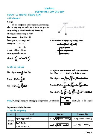 Lý thuyết và Bài tập Vật lí Lớp 12 - Chủ đề 1: Dao động điều hòa - Chuyên đề 3: Con lắc đơn