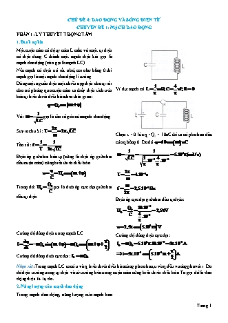 Lý thuyết và Bài tập Vật lí Lớp 12 - Chủ đề 4: Dao động và sóng điện từ - Chuyên đề 1: Mạch dao động