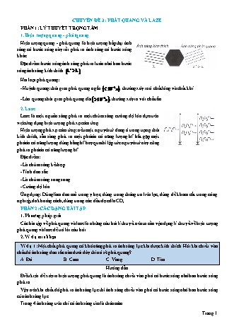 Lý thuyết và Bài tập Vật lí Lớp 12 - Chủ đề 6: Lượng tử ánh sáng - Chuyên đề 3: Phát quang và Laze