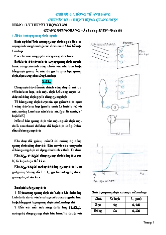 Lý thuyết và Bài tập Vật lí Lớp 12 - Chủ đề 6: Lượng tử ánh sáng - Chuyên đề 1: Hiện tượng quang điện