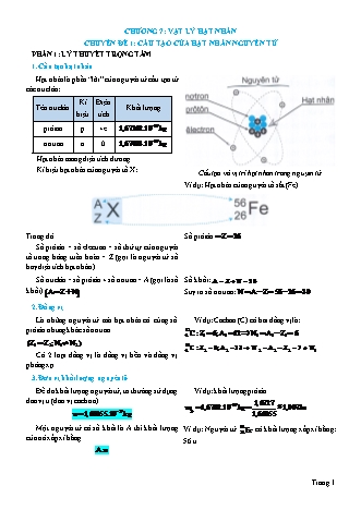 Lý thuyết và Bài tập Vật lí Lớp 12 - Chủ đề 7: Vật lý hạt nhân - Chuyên đề 1: Cấu tạo của hạt nhân nguyên tử