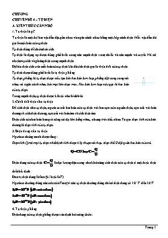 Lý thuyết Vật lí Lớp 11 - Chương 1: Điện tích. Điện trường - Chuyên đề 4: Tụ điện