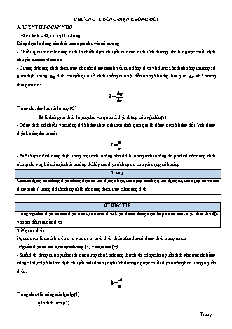 Lý thuyết Vật lí Lớp 11 - Chương 2: Dòng điện không đổi