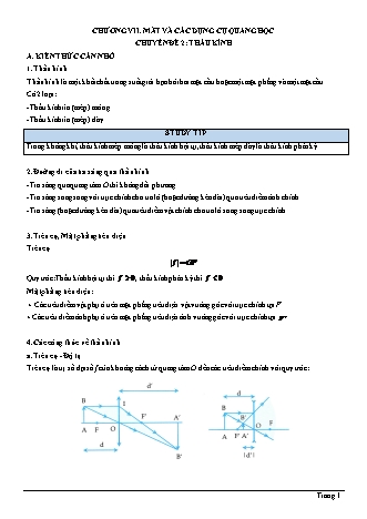 Lý thuyết Vật lí Lớp 11 - Chương 7: Mắt và các dụng cụ quang học - Chuyên đề 2: Thấu kính