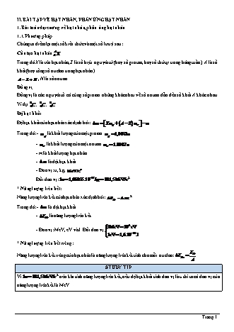 Lý thuyết Vật lí Lớp 12 - Chương 8: Hạt nhân nguyên tử - Dạng 2: Hạt nhân, phản ứng hạt nhân