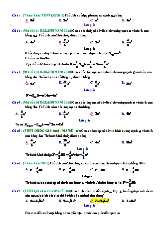 Tổng hợp câu hỏi trích trong đề tham khảo kì thi THPT Quốc gia môn Toán - Khối đa diện - Năm học 2018-2019 (Có đáp án)