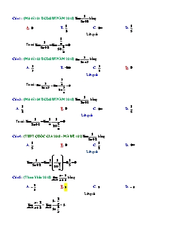 Tổng hợp câu hỏi trích trong đề tham khảo kì thi THPT Quốc gia môn Toán - Giới hạn - Năm học 2018-2019 (Có lời giải)