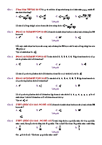 Tổng hợp câu hỏi trích trong đề tham khảo kì thi THPT Quốc gia môn Toán - Tổ hợp. Xác suất - Năm học 2018-2019 (Có đáp án)