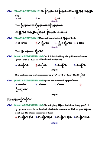 Tổng hợp câu hỏi trích trong đề tham khảo kì thi THPT Quốc gia môn Toán - Tích phân (Phần 1) - Năm học 2018-2019 (Có đáp án)
