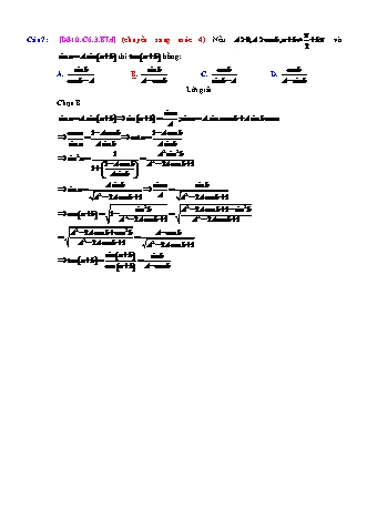 Trắc nghiệm Đại số Lớp 10 tách từ đề thi thử THPT Quốc gia - Chương 6 - Bài 3: Công thức lượng giác - Mức độ 4.2 - Năm học 2017-2018 (Có đáp án)