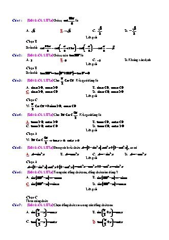 Trắc nghiệm Đại số Lớp 10 tách từ đề thi thử THPT Quốc gia - Chương 6 - Bài 2: Giá trị lượng giác của một cung - Mức độ 1.3 - Năm học 2017-2018 (Có đáp án)