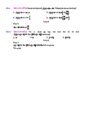 Trắc nghiệm Đại số Lớp 10 tách từ đề thi thử THPT Quốc gia - Chương 4 - Bài 4: Dấu của nhị thức bậc nhất - Mức độ 1.2 - Năm học 2017-2018 (Có đáp án)