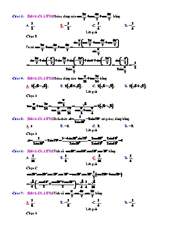 Trắc nghiệm Đại số Lớp 10 tách từ đề thi thử THPT Quốc gia - Chương 6 - Bài 3: Công thức lượng giác - Mức độ 2.3 - Năm học 2017-2018 (Có đáp án)