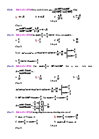 Trắc nghiệm Đại số Lớp 10 tách từ đề thi thử THPT Quốc gia - Chương 6 - Bài 2: Giá trị lượng giác của một cung - Mức độ 2.3 - Năm học 2017-2018 (Có đáp án)