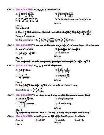 Trắc nghiệm Đại số Lớp 10 tách từ đề thi thử THPT Quốc gia - Chương 4 - Bài 1: Bất đẳng thức - Mức độ 2.1 - Năm học 2017-2018 (Có đáp án)