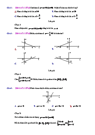 Trắc nghiệm Đại số Lớp 10 tách từ đề thi thử THPT Quốc gia - Chương 2 - Bài 2: Hàm số bậc nhất - Mức độ 1.2 - Năm học 2017-2018 (Có đáp án)