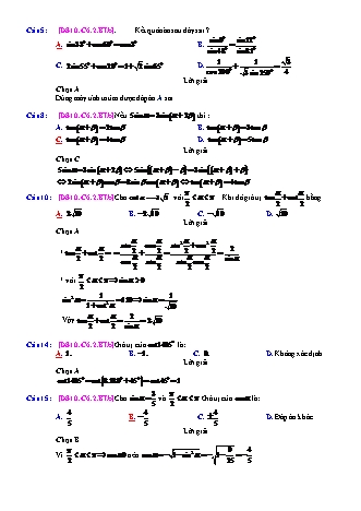 Trắc nghiệm Đại số Lớp 10 tách từ đề thi thử THPT Quốc gia - Chương 6 - Bài 2: Giá trị lượng giác của một cung - Mức độ 2.4 - Năm học 2017-2018 (Có đáp án)