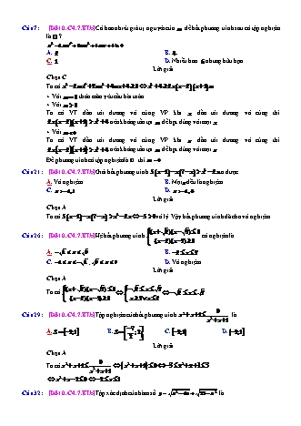 Trắc nghiệm Đại số Lớp 10 tách từ đề thi thử THPT Quốc gia - Chương 4 - Bài 7: Bất phương trình bậc hai - Mức độ 2.1 - Năm học 2017-2018 (Có đáp án)