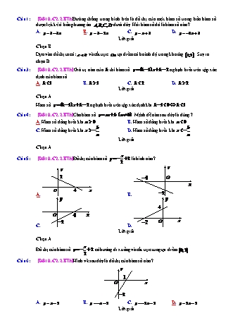 Trắc nghiệm Đại số Lớp 10 tách từ đề thi thử THPT Quốc gia - Chương 2 - Bài 2: Hàm số bậc nhất - Mức độ 2.2 - Năm học 2017-2018 (Có đáp án)