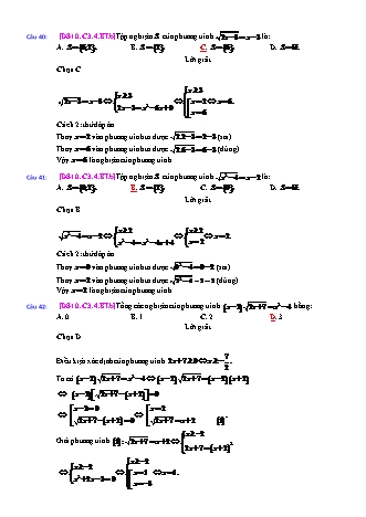 Trắc nghiệm Đại số Lớp 10 tách từ đề thi thử THPT Quốc gia - Chương 3 - Bài 4: Phương trình chứa căn - Mức độ 2.2 - Năm học 2017-2018 (Có đáp án)
