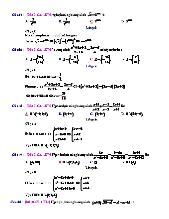 Trắc nghiệm Đại số Lớp 10 tách từ đề thi thử THPT Quốc gia - Chương 3 - Bài 1: Đại cương về phương trình - Mức độ 3 - Năm học 2017-2018 (Có đáp án)