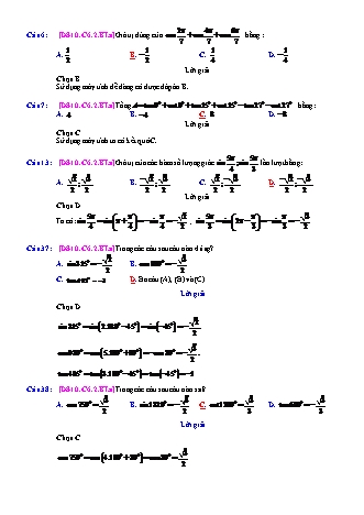 Trắc nghiệm Đại số Lớp 10 tách từ đề thi thử THPT Quốc gia - Chương 6 - Bài 2: Giá trị lượng giác của một cung - Mức độ 1.4 - Năm học 2017-2018 (Có đáp án)