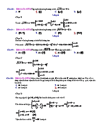 Trắc nghiệm Đại số Lớp 10 tách từ đề thi thử THPT Quốc gia - Chương 3 - Bài 4: Phương trình chứa căn - Mức độ 3.2 - Năm học 2017-2018 (Có đáp án)