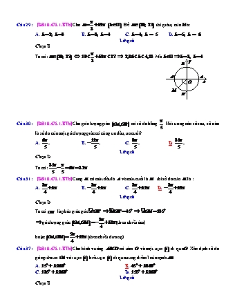 Trắc nghiệm Đại số Lớp 10 tách từ đề thi thử THPT Quốc gia - Chương 6 - Bài 1: Cung và góc lượng giác - Mức độ 2.2 - Năm học 2017-2018 (Có đáp án)