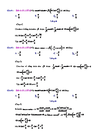 Trắc nghiệm Đại số Lớp 10 tách từ đề thi thử THPT Quốc gia - Chương 6 - Bài 3: Công thức lượng giác - Mức độ 3.3 - Năm học 2017-2018 (Có đáp án)