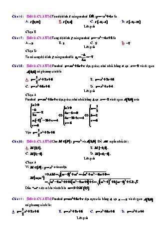 Trắc nghiệm Đại số Lớp 10 tách từ đề thi thử THPT Quốc gia - Chương 2 - Bài 3: Hàm số bậc hai - Mức độ 3.2 - Năm học 2017-2018 (Có đáp án)