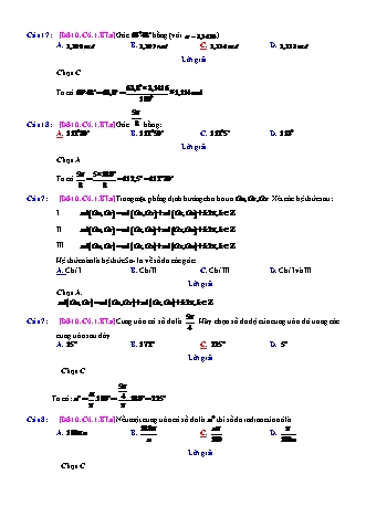 Trắc nghiệm Đại số Lớp 10 tách từ đề thi thử THPT Quốc gia - Chương 6 - Bài 1: Cung và góc lượng giác - Mức độ 1.3 - Năm học 2017-2018 (Có đáp án)