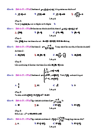 Trắc nghiệm Đại số Lớp 10 tách từ đề thi thử THPT Quốc gia - Chương 2 - Bài 1: Hàm số - Mức độ 1.4 - Năm học 2017-2018 (Có đáp án)