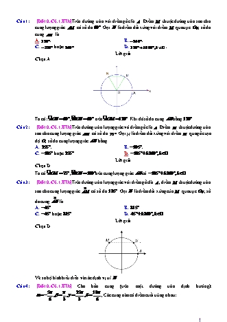 Trắc nghiệm Đại số Lớp 10 tách từ đề thi thử THPT Quốc gia - Chương 6 - Bài 1: Cung và góc lượng giác - Mức độ 2.3 - Năm học 2017-2018 (Có đáp án)