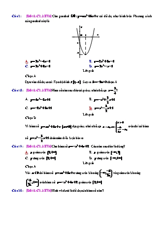 Trắc nghiệm Đại số Lớp 10 tách từ đề thi thử THPT Quốc gia - Chương 2 - Bài 3: Hàm số bậc hai - Mức độ 2.2 - Năm học 2017-2018 (Có đáp án)
