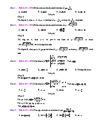 Trắc nghiệm Đại số Lớp 10 tách từ đề thi thử THPT Quốc gia - Chương 2 - Bài 1: Hàm số - Mức độ 2.1 - Năm học 2017-2018 (Có đáp án)