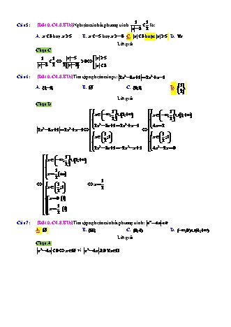 Trắc nghiệm Đại số Lớp 10 tách từ đề thi thử THPT Quốc gia - Chương 4 - Bài 8: Một số phương trình và bất phương trình quy về bậc 2 - Mức độ 2.3 - Năm học 2017-2018 (Có đáp án)
