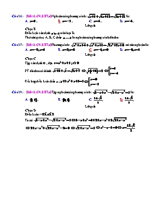 Trắc nghiệm Đại số Lớp 10 tách từ đề thi thử THPT Quốc gia - Chương 4 - Bài 8: Một số phương trình và bất phương trình quy về bậc 2 - Mức độ 1 - Năm học 2017-2018 (Có đáp án)