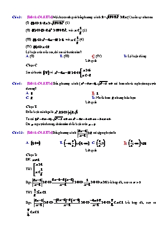 Trắc nghiệm Đại số Lớp 10 tách từ đề thi thử THPT Quốc gia - Chương 4 - Bài 8: Một số phương trình và bất phương trình quy về bậc 2 - Mức độ 3.1 - Năm học 2017-2018 (Có đáp án)
