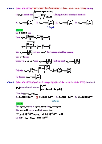 Trắc nghiệm Đại số Lớp 11 tách từ đề thi thử THPT Quốc gia - Chương 3 - Bài 2: Dãy số - Mức độ 3.1 - Năm học 2017-2018 (Có đáp án)