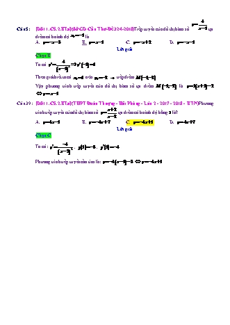 Trắc nghiệm Đại số Lớp 11 tách từ đề thi thử THPT Quốc gia - Chương 5 - Bài 2: Bài toán tiếp tuyến của đường cong - Mức độ 1.2 - Năm học 2017-2018 (Có đáp án)