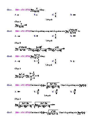 Trắc nghiệm Đại số Lớp 11 tách từ đề thi thử THPT Quốc gia - Chương 4 - Bài 2: Giới hạn của hàm số - Mức độ 2.1 - Năm học 2017-2018 (Có đáp án)