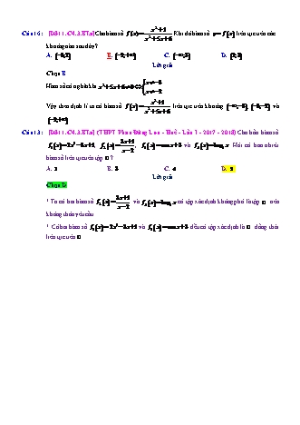 Trắc nghiệm Đại số Lớp 11 tách từ đề thi thử THPT Quốc gia - Chương 4 - Bài 3: Hàm số liên tục - Mức độ 1.3 - Năm học 2017-2018 (Có đáp án)