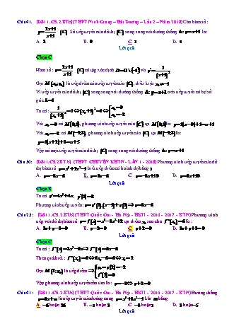 Trắc nghiệm Đại số Lớp 11 tách từ đề thi thử THPT Quốc gia - Chương 5 - Bài 2: Bài toán tiếp tuyến của đường cong - Mức độ 2.3 - Năm học 2017-2018 (Có đáp án)
