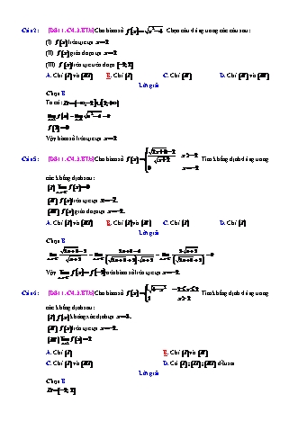 Trắc nghiệm Đại số Lớp 11 tách từ đề thi thử THPT Quốc gia - Chương 4 - Bài 3: Hàm số liên tục - Mức độ 2.6 - Năm học 2017-2018 (Có đáp án)