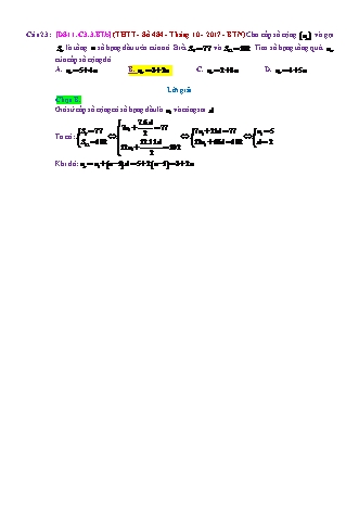 Trắc nghiệm Đại số Lớp 11 tách từ đề thi thử THPT Quốc gia - Chương 3 - Bài 3: Cấp số cộng - Mức độ 2.1 - Năm học 2017-2018 (Có đáp án)