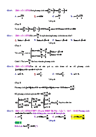 Trắc nghiệm Đại số Lớp 11 tách từ đề thi thử THPT Quốc gia - Chương 1 - Bài 2: Phương trình lượng giác cơ bản - Mức độ 2.6 - Năm học 2017-2018 (Có đáp án)