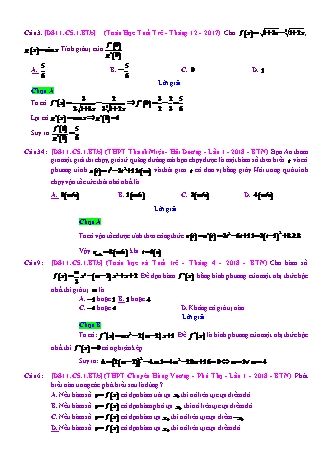 Trắc nghiệm Đại số Lớp 11 tách từ đề thi thử THPT Quốc gia - Chương 5 - Bài 1: Các vấn đề vầ tập xác định và đạo hàm - Mức độ 2.2 - Năm học 2017-2018 (Có đáp án)
