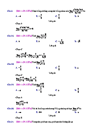 Trắc nghiệm Đại số Lớp 11 tách từ đề thi thử THPT Quốc gia - Chương 4 - Bài 2: Giới hạn của hàm số - Mức độ 1.1 - Năm học 2017-2018 (Có đáp án)
