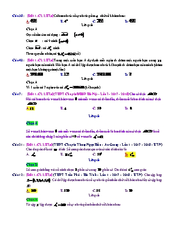 Trắc nghiệm Đại số Lớp 11 tách từ đề thi thử THPT Quốc gia - Chương 2 - Bài 2: Hoán vị, chỉnh hợp và tổ hợp - Mức độ 1.6 - Năm học 2017-2018 (Có đáp án)